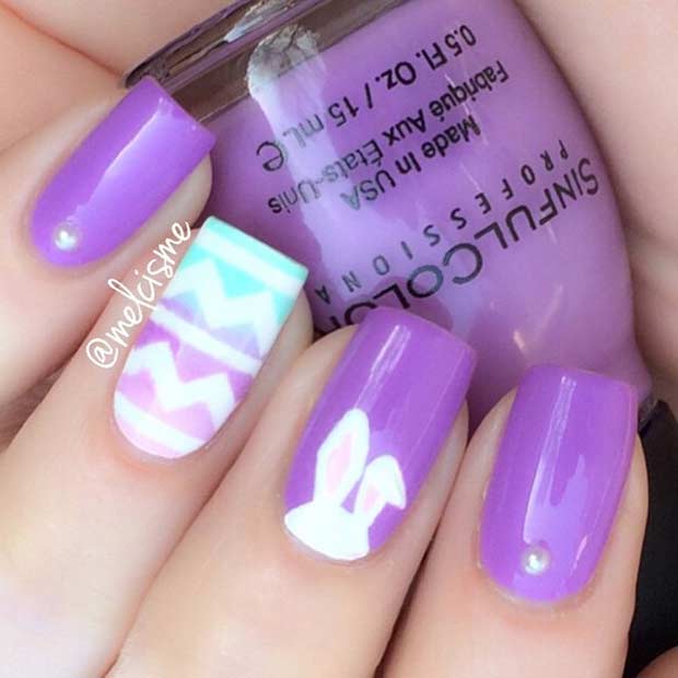 प्यारा Purple Easter Nail Art Design