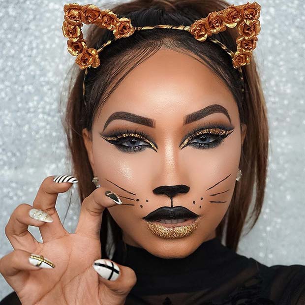 זהב Cat Makeup for Halloween 