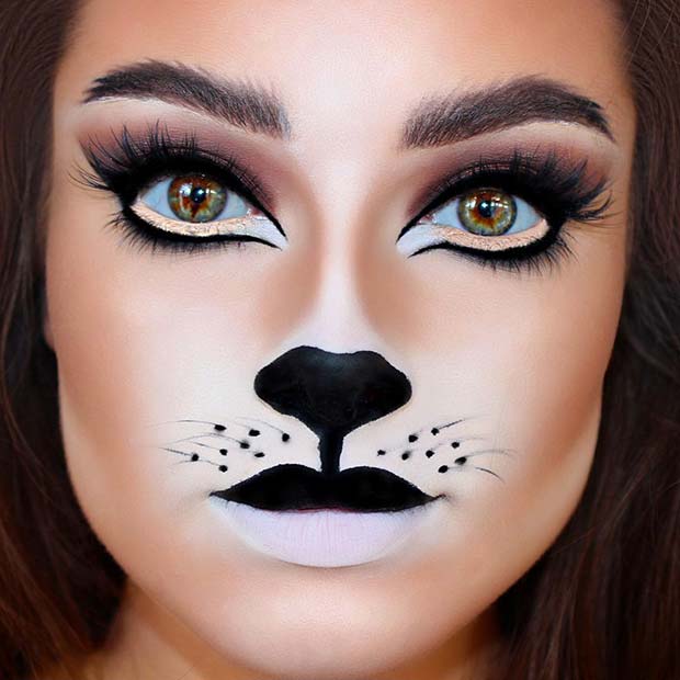 Pisică Face Makeup Idea for Halloween 