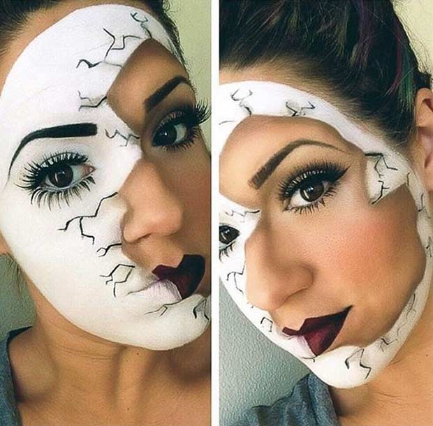 שָׁבוּר Porcelain Doll Halloween Makeup Idea