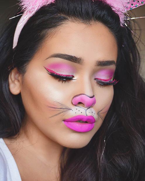 น่ารัก Pink Bunny Halloween Makeup Look