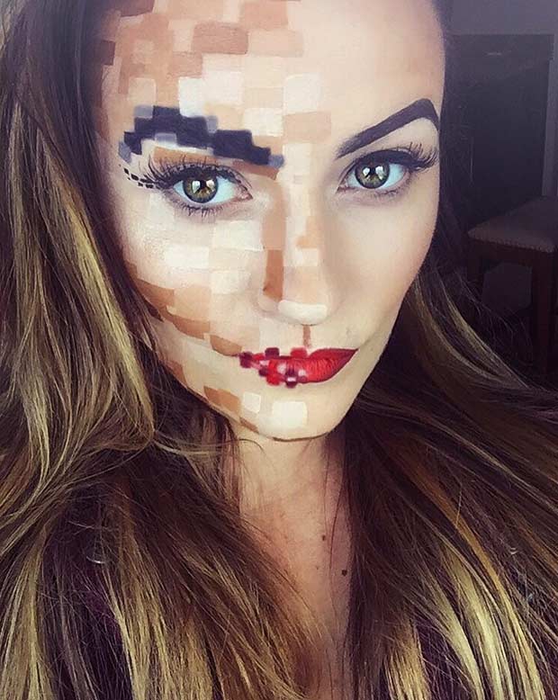 Pixelated Face Makeup Look for Halloween