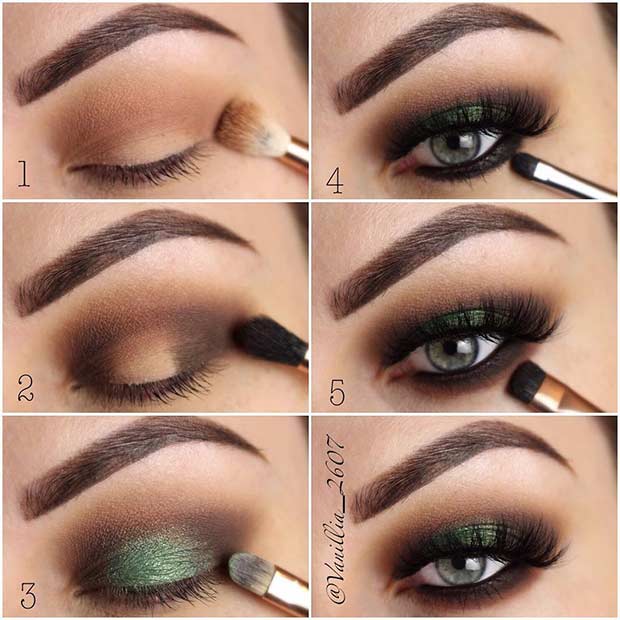 भूरा and Green Step by Step Makeup Tutorial