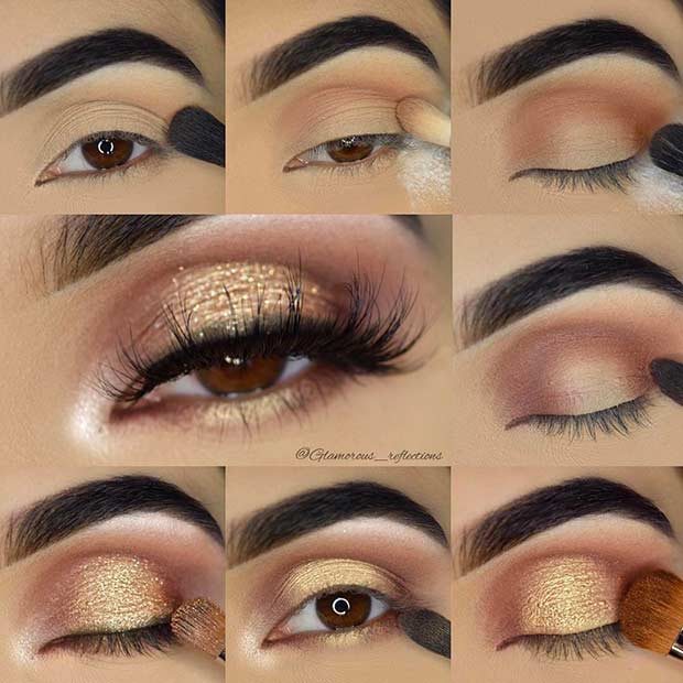 Злато Glitter Eye Makeup Tutorial for Brown Eyes