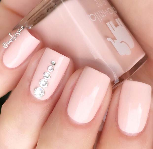 Jednostavan Pink Nails with Rhinestones