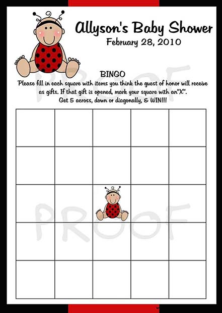 Dijete Shower Bingo Game Idea