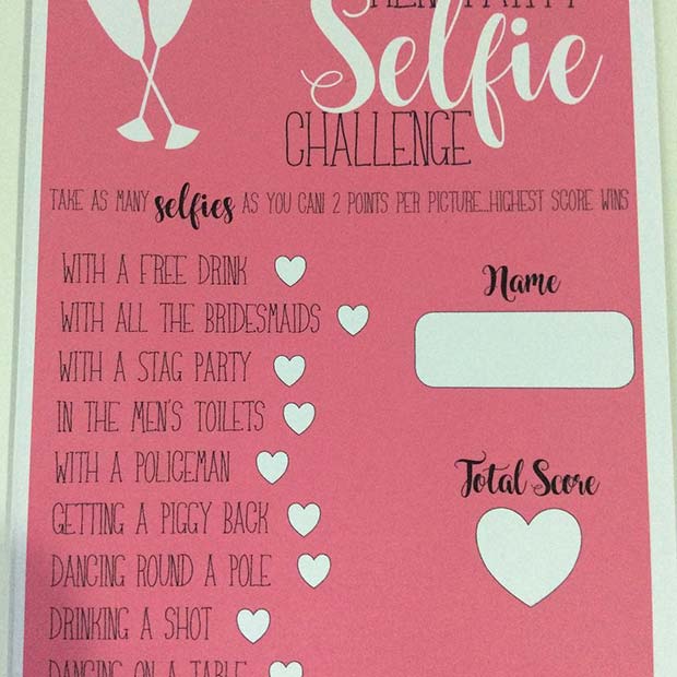 Selfie Challenge Bachelorette Game Idea