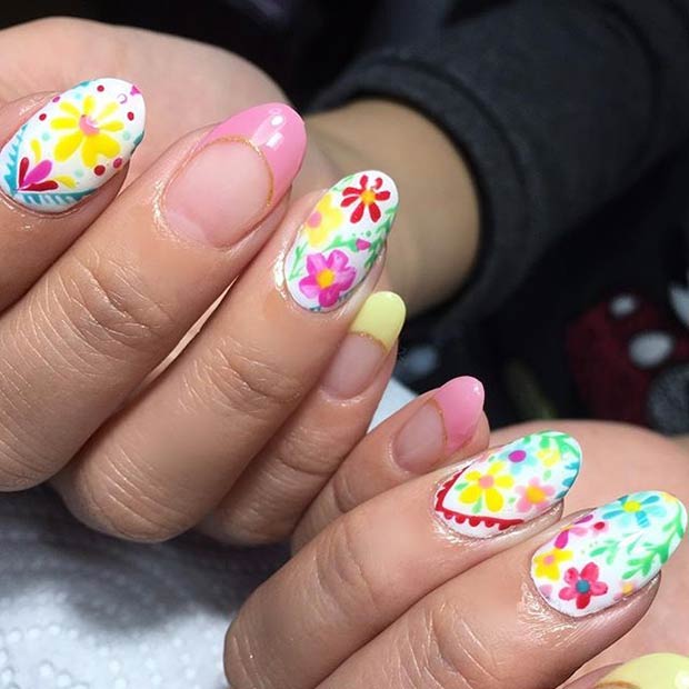Bright Floral Nail Art Design for Spring