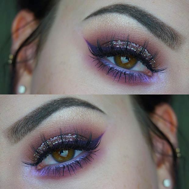 glittery Purple Smokey Eye for Brown Eyes