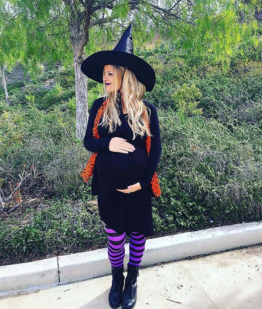 Läskigt Witch for Halloween Costumes for Pregnant Women