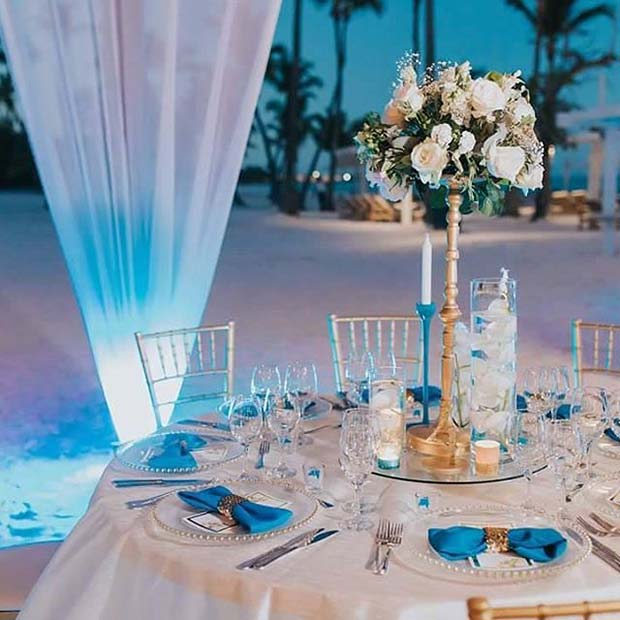 אֵלֶגַנטִי Blue Reception Idea for Beach Wedding