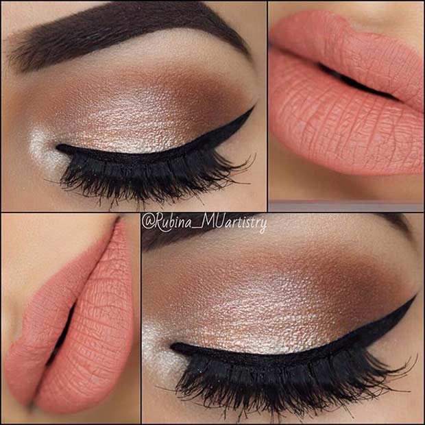 Неутрално Eyes and Peach Lips Makeup Look for Prom