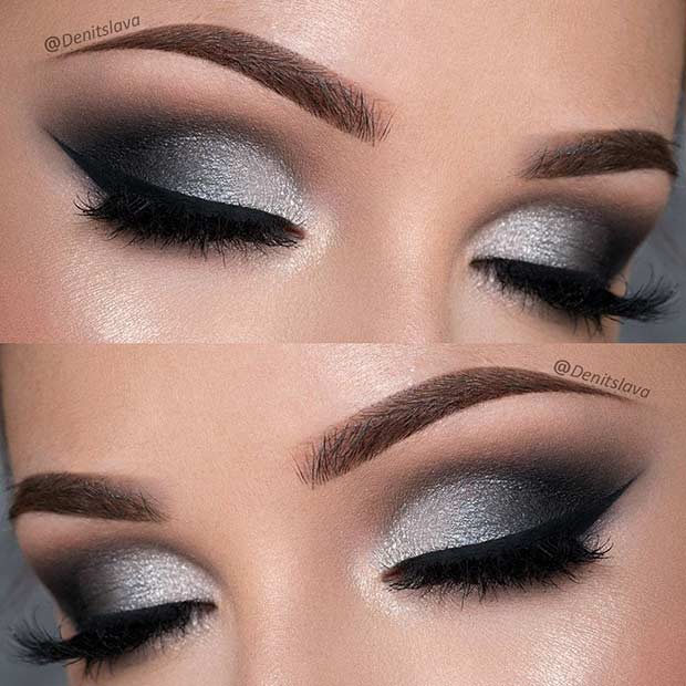 Dramatic Black and Silver Prom Eye Makeup Look