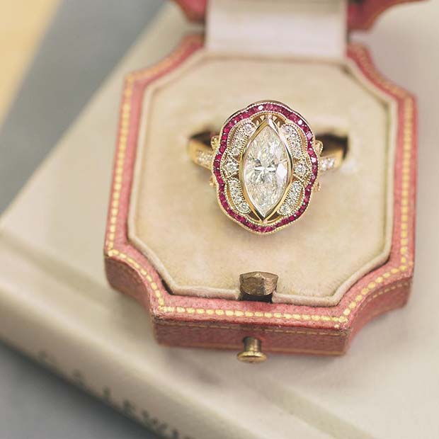 प्राचीन Inspired Ruby and Diamond Ring