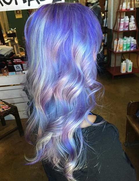 פַּסטֵל Purple Hair with Silver Holographic Highlights