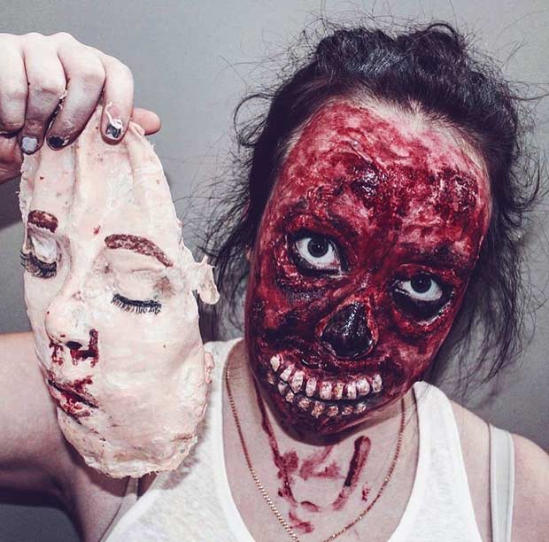 Skräckinjagande Face Off Halloween Makeup