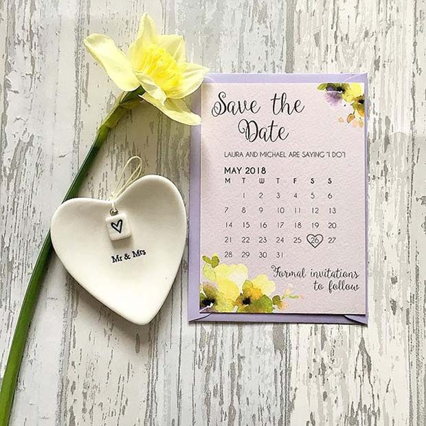תוססת Yellow Floral Save the Date Cards for Spring Wedding
