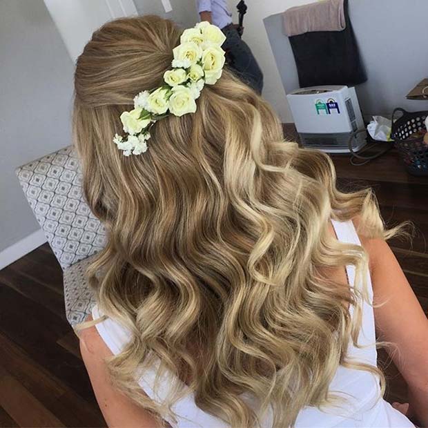 נופף Bridal Hair with Floral Hairpiece for Spring Wedding