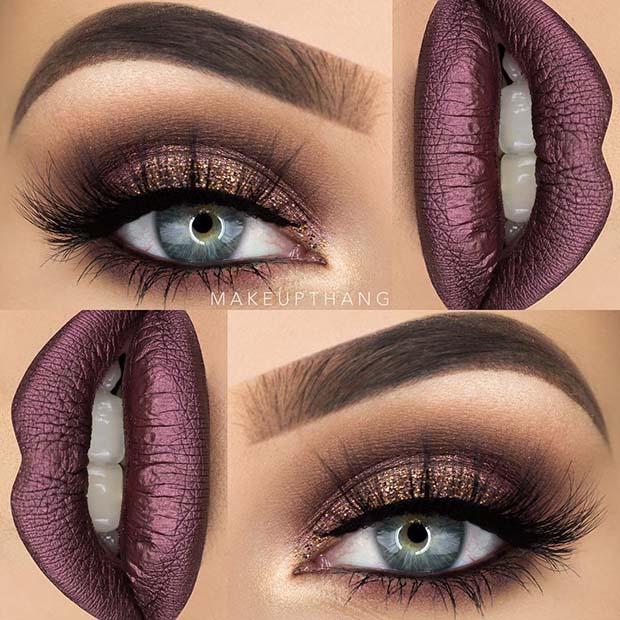 smeđ Smokey Eye and Purple Metallic Lips 