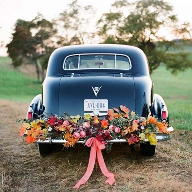 गिरना Floral Wedding Car for Fall Wedding Ideas 