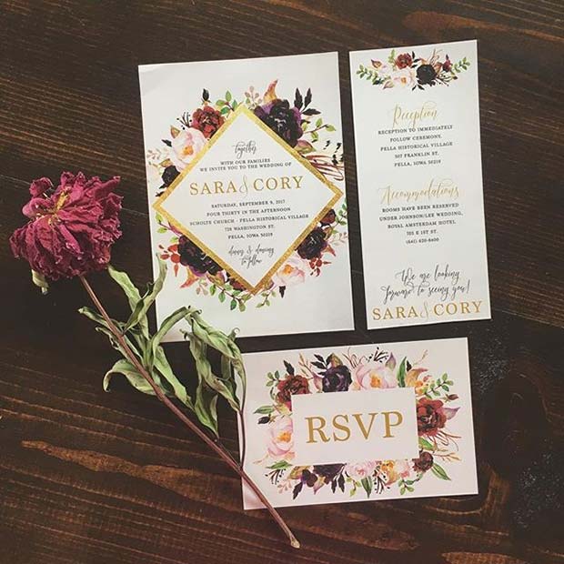 गिरना Floral Design Wedding Invitation for Fall Wedding Ideas 