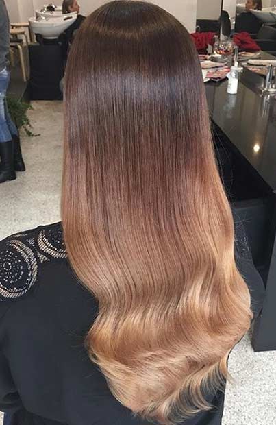 Карамел Balayage Highlights on Dark Brown Hair
