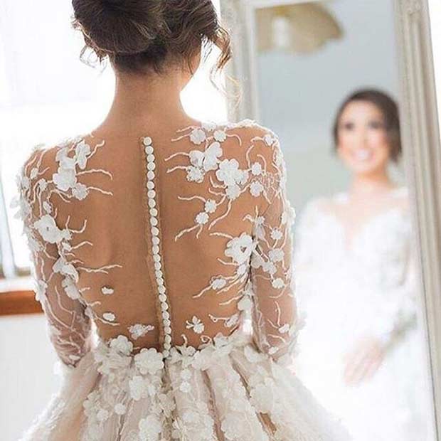 Floral Button Wedding Dress