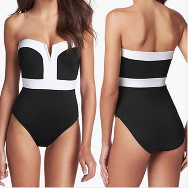 Şık Black and White One Piece Bathing Suit for Summer 2017