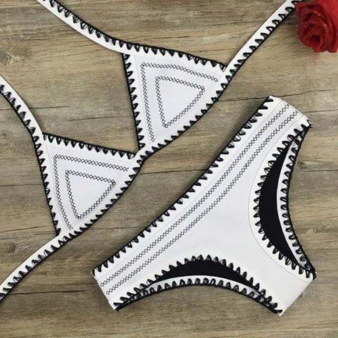 Siyah and White Neoprene Two Piece Bathing Suit for Summer 2017