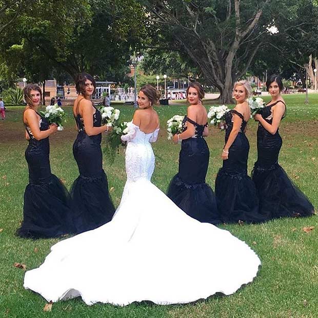 Črna Mermaid Dresses for Bridesmaids