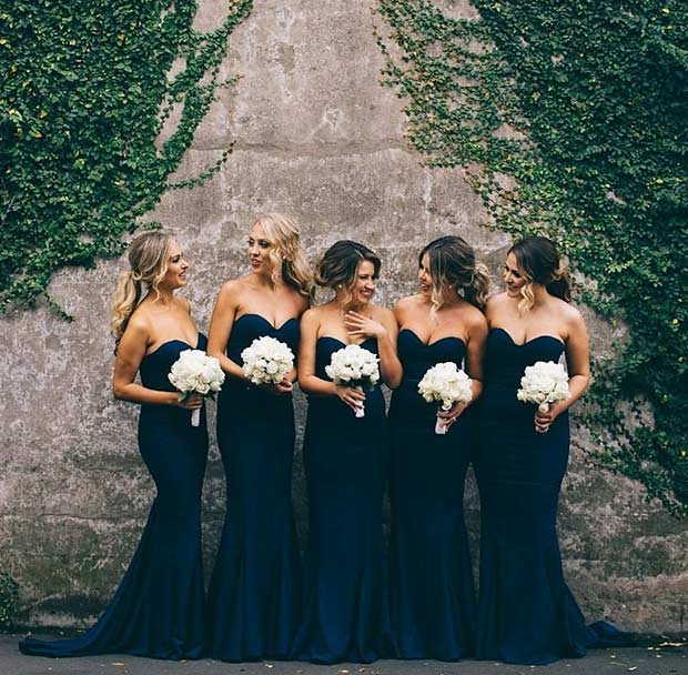 strapless Navy Dresses for Bridesmaids