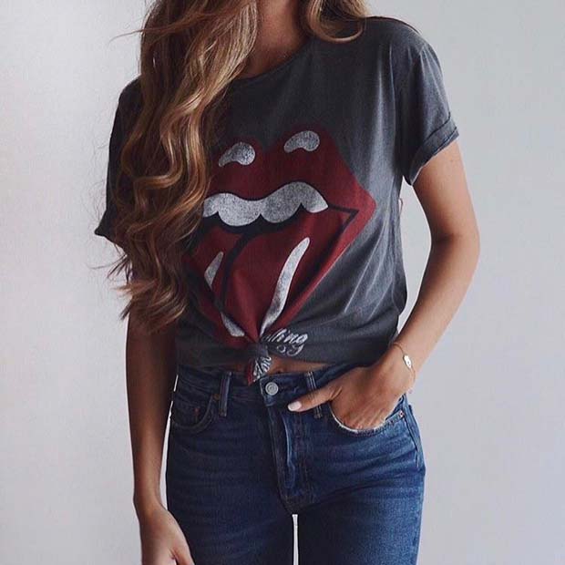 Роцк Band T-shirt for Spring 2017 Women's Outfit Idea