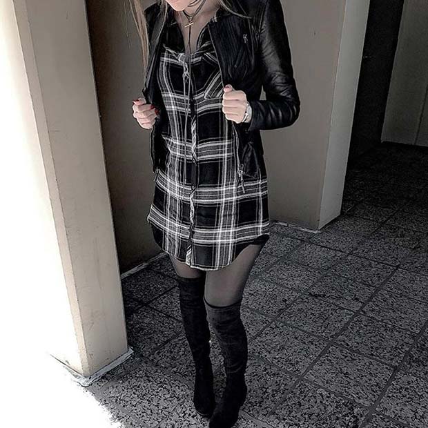 फ़लालैन का Dress and Boots for Flannel Outfit Ideas for Fall