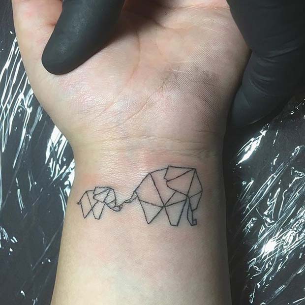 origami Elephant Wrist Tattoo Idea for Women