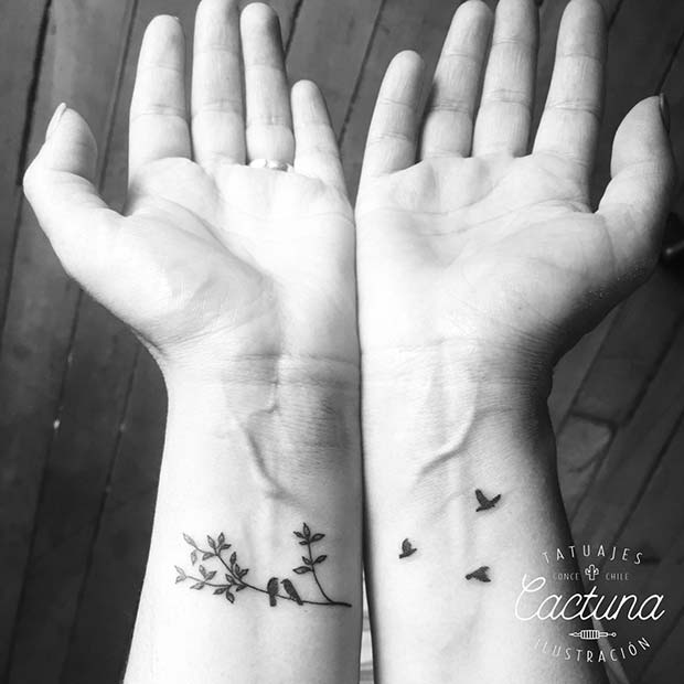 לְהַכפִּיל Women's Wrist Tattoo Idea with Birds