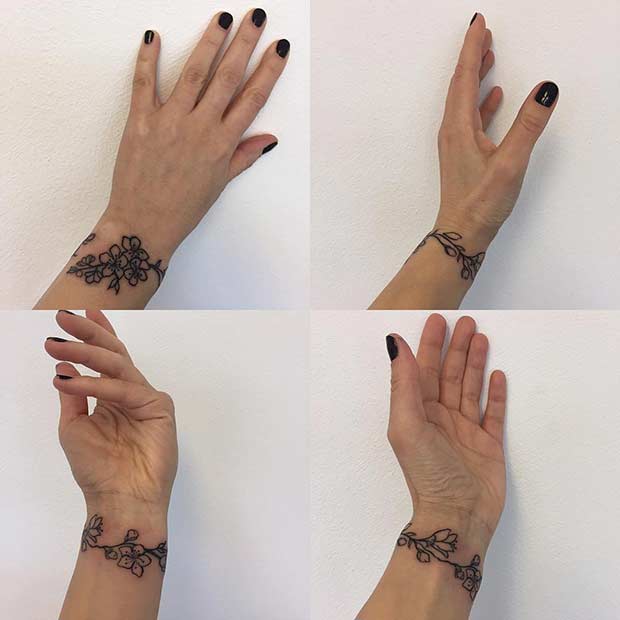 पुष्प Bracelet Design for Women's Wrist Tattoo Ideas