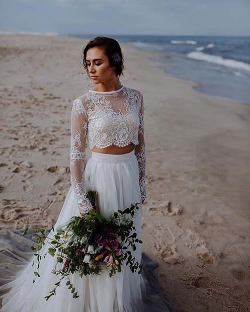 Bröllop Crop Top and Skirt for Summer Wedding Dresses for Brides
