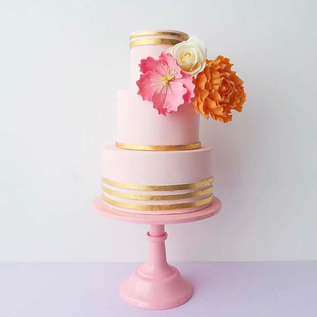 Aranyos Pink and Gold Floral Cake for Summer Wedding Cakes
