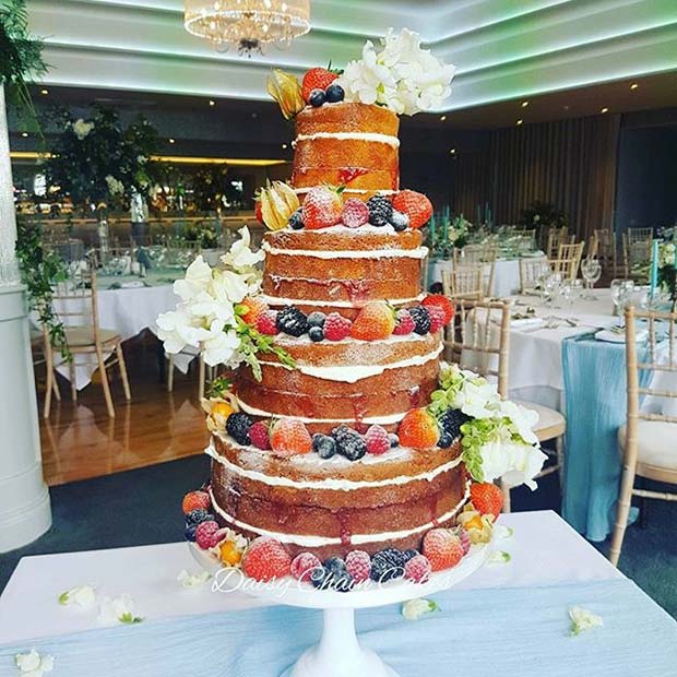 Unfrosted Multi Tier Cake for Summer Wedding Cakes