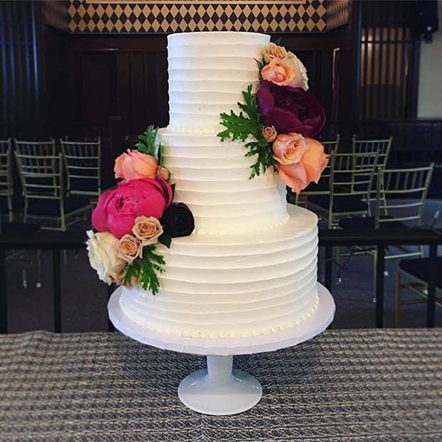 Klasszikus White Multi Tier Cake with Bright Florals for Summer Wedding Cakes