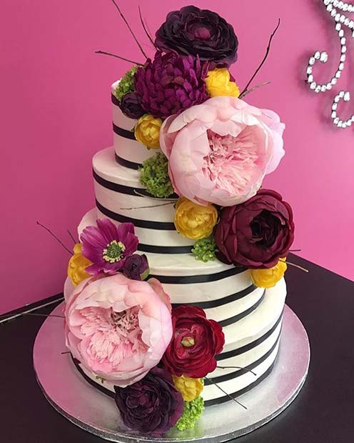 prugast Cake with Bright Blooms for Summer Wedding Cakes