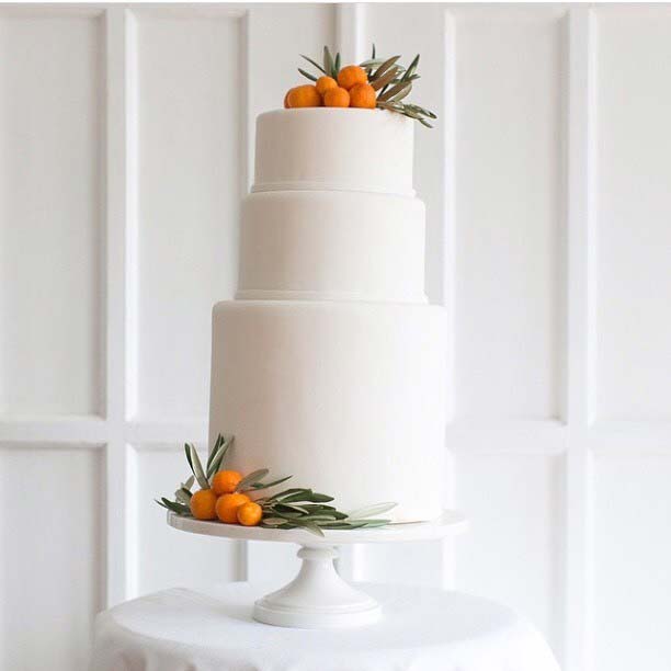 Minimal White Three Tier Cake for Summer Wedding Cakes