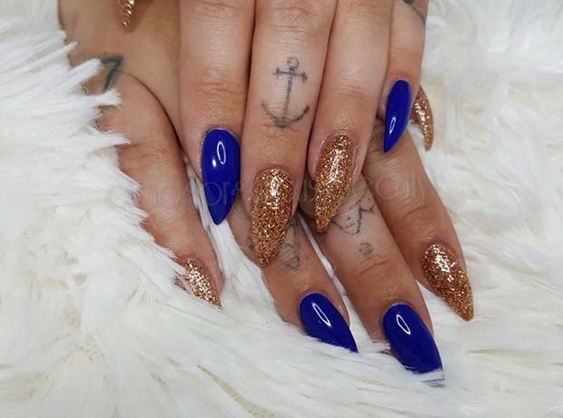 Bátor Blue and Glitter Nails for Fall Nail Design Ideas