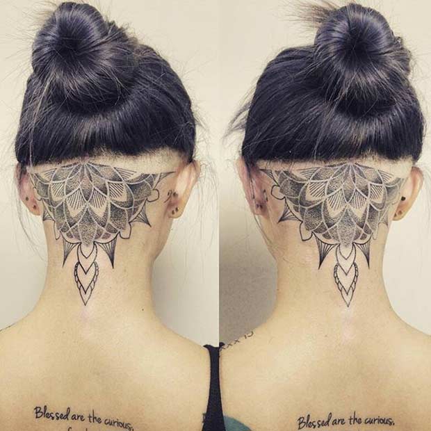ผู้หญิง's Back of Head Undercut Mandala Tattoo