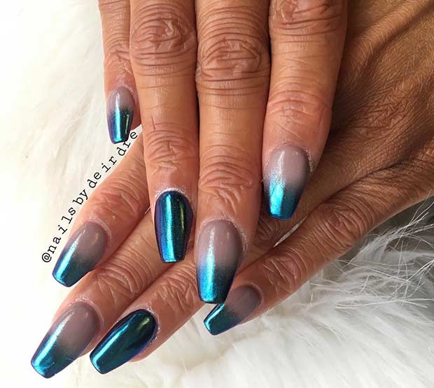 ओंब्रे Blue Metallic Nail Art Design