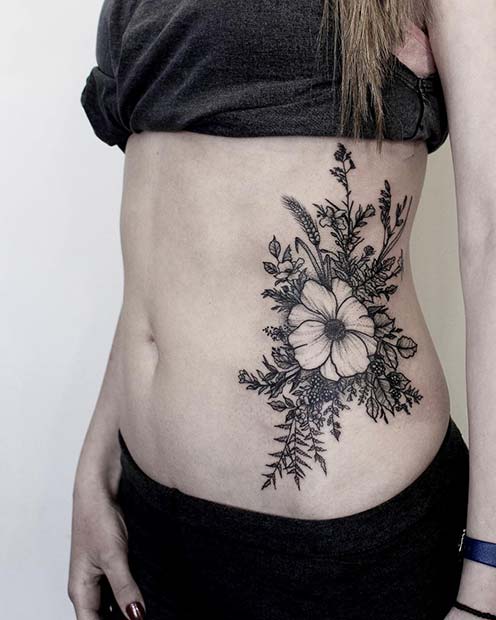 Mák Flower Rib Tattoo Idea