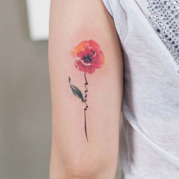 Vattenfärg Poppy Tattoo Idea