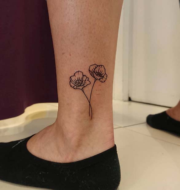 น่ารัก Ankle Poppy Tattoo