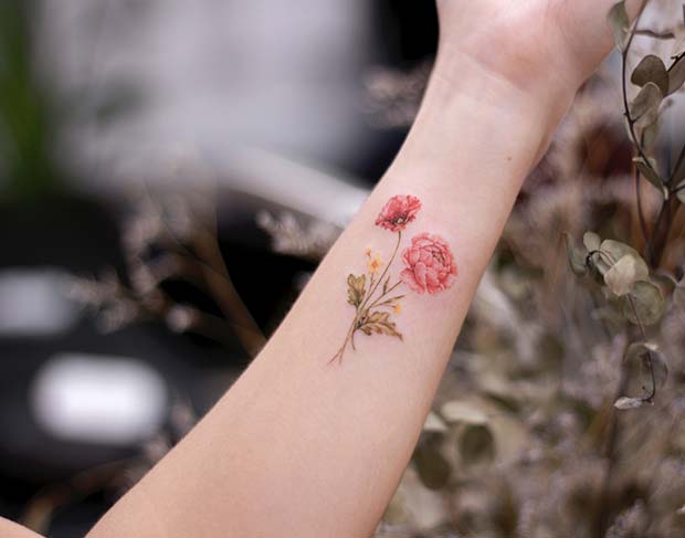 Poppy and Peony Flower Tattoo Idea