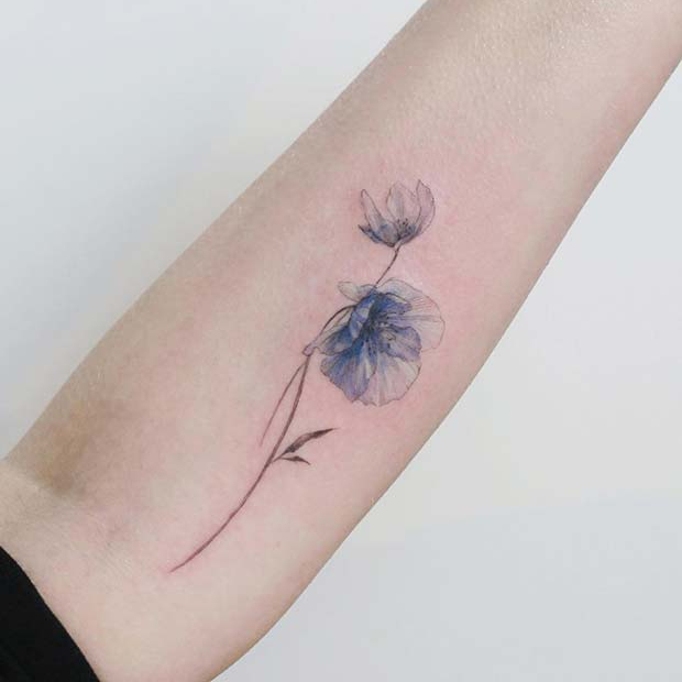 jedinstvena Blue Poppy Flower Tattoo 